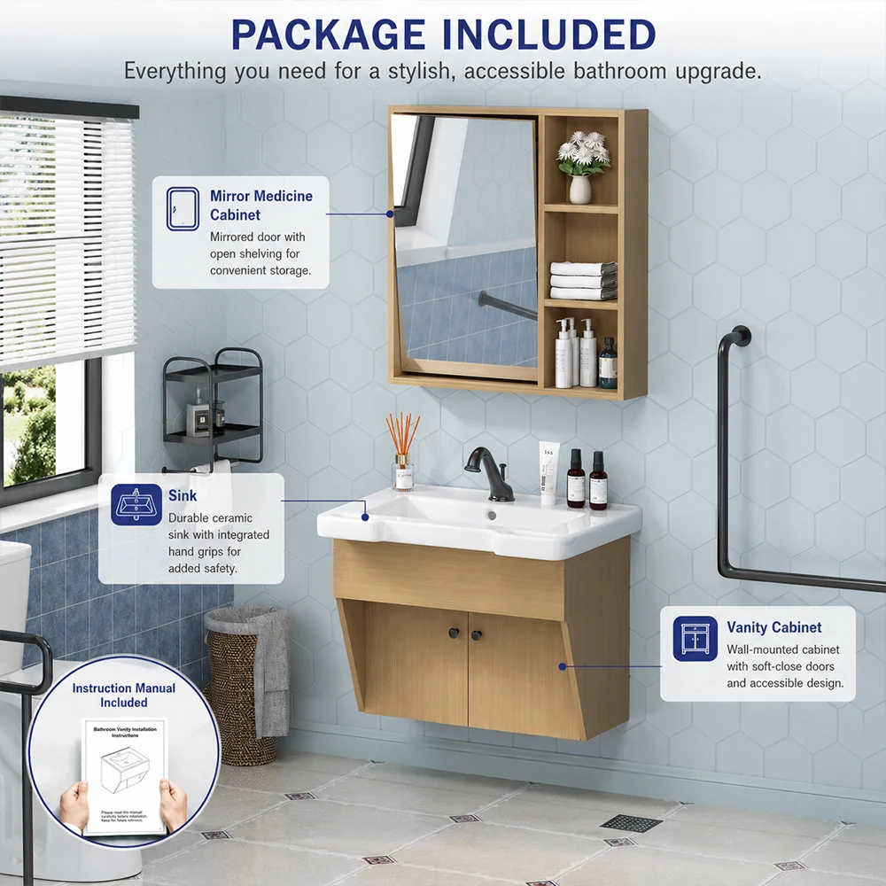 Sigsoul 24" ADA Compliant Vanity | Floating Bathroom Cabinet Sink Mirror Set - Image 6