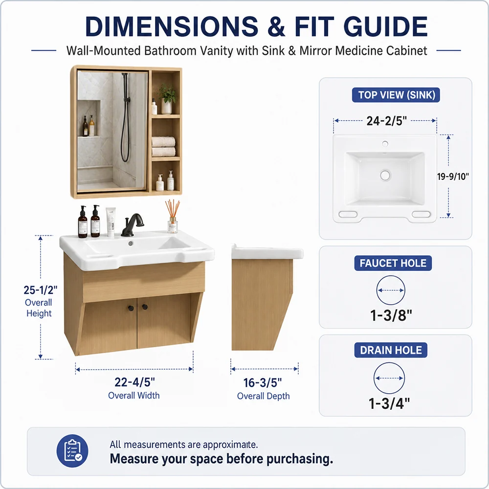 Sigsoul 24" ADA Compliant Vanity | Floating Bathroom Cabinet Sink Mirror Set - Image 8