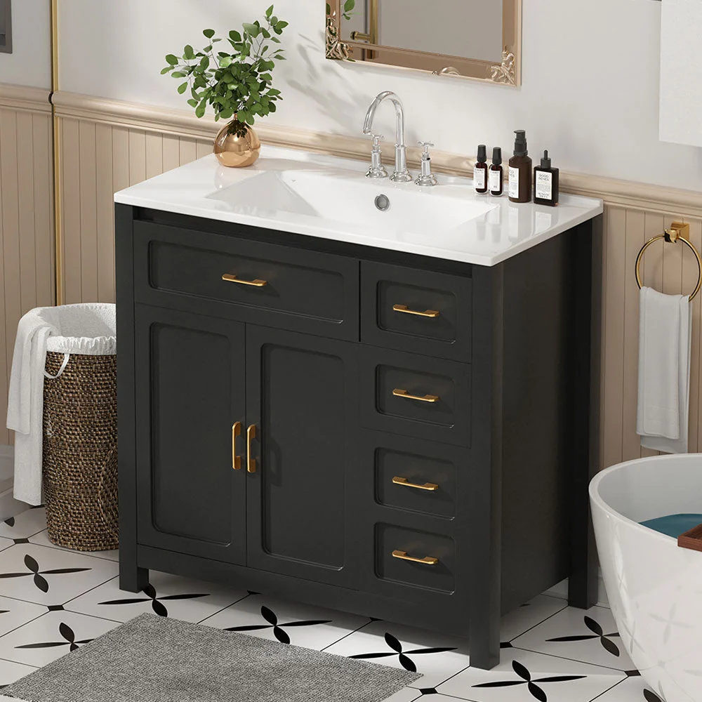 Sigsoul 30 Inch Bathroom Vanity | Black Freestanding Cabinet with Sharp Corner Ceramic Sink - Image 6