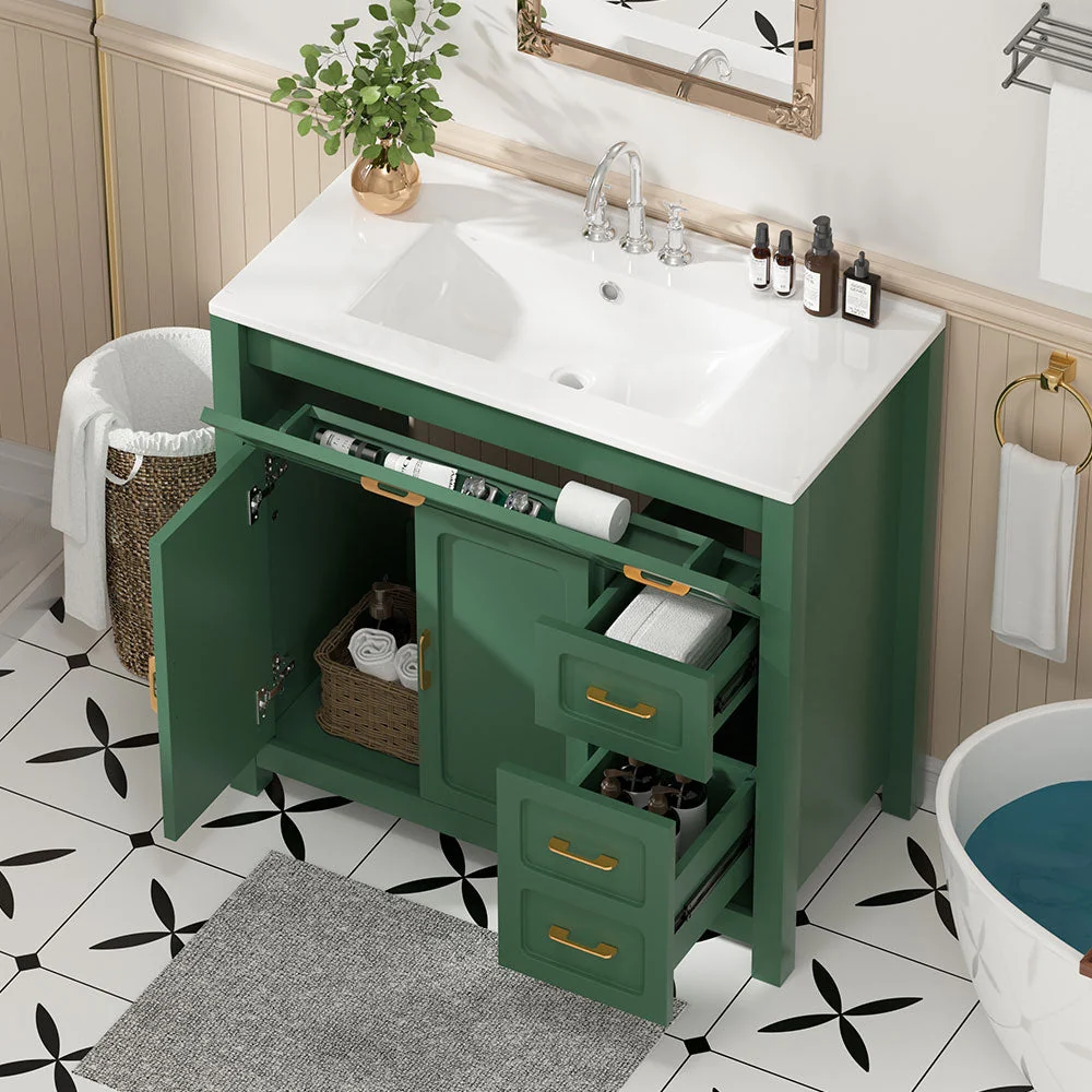 Sigsoul 30 Inch Bathroom Vanity | Green Freestanding Cabinet with Sharp Corner Ceramic Sink - Image 2