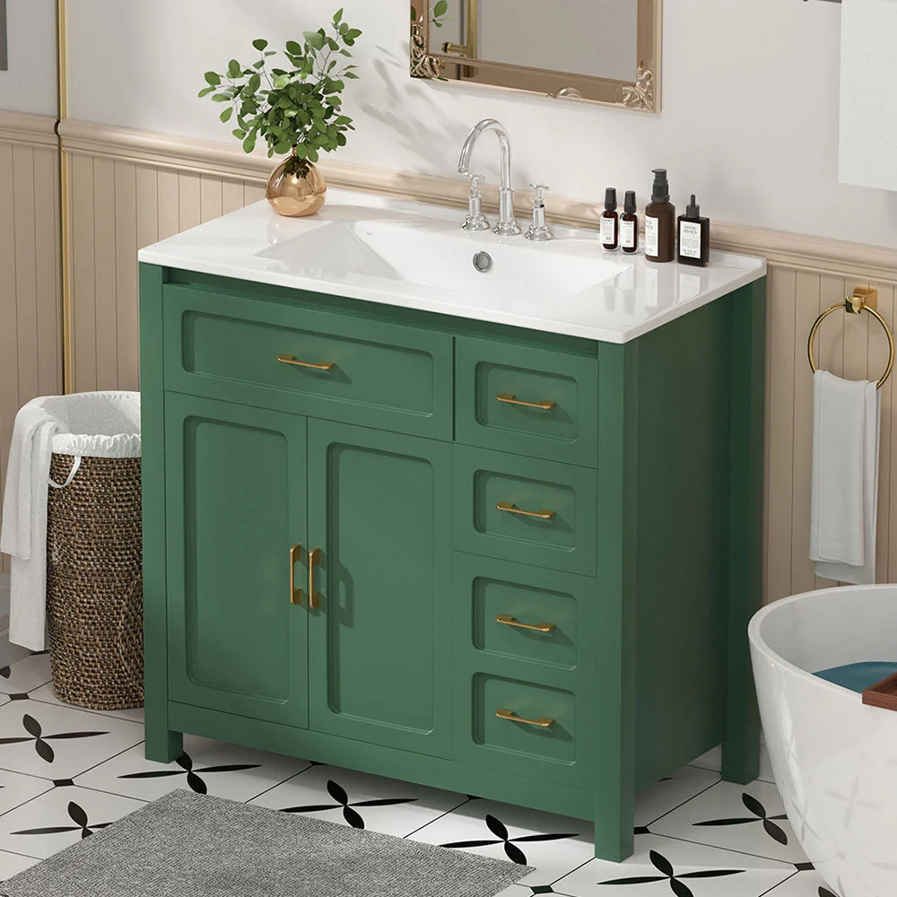 Sigsoul 30 Inch Bathroom Vanity | Green Freestanding Cabinet with Sharp Corner Ceramic Sink - Image 3