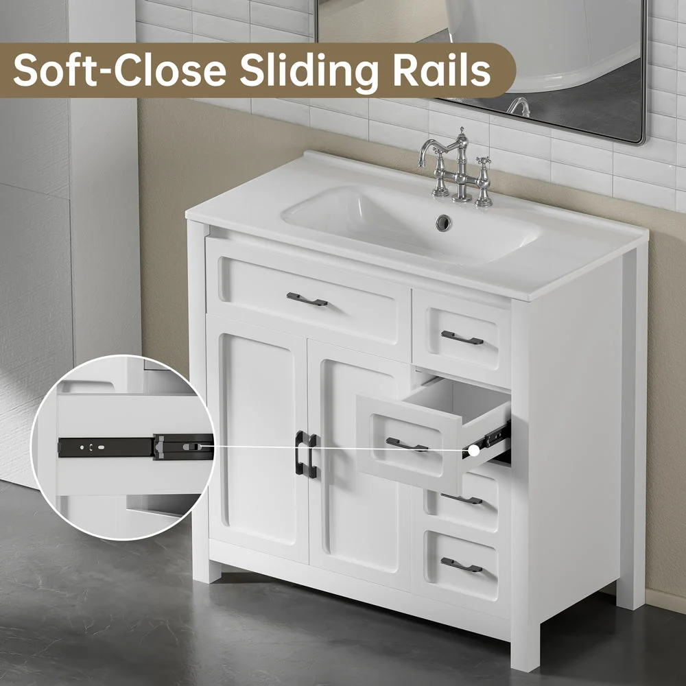 Sigsoul 30 Inch Bathroom Vanity | White Freestanding Cabinet with Sharp Corner Sink - Backorder - Image 4