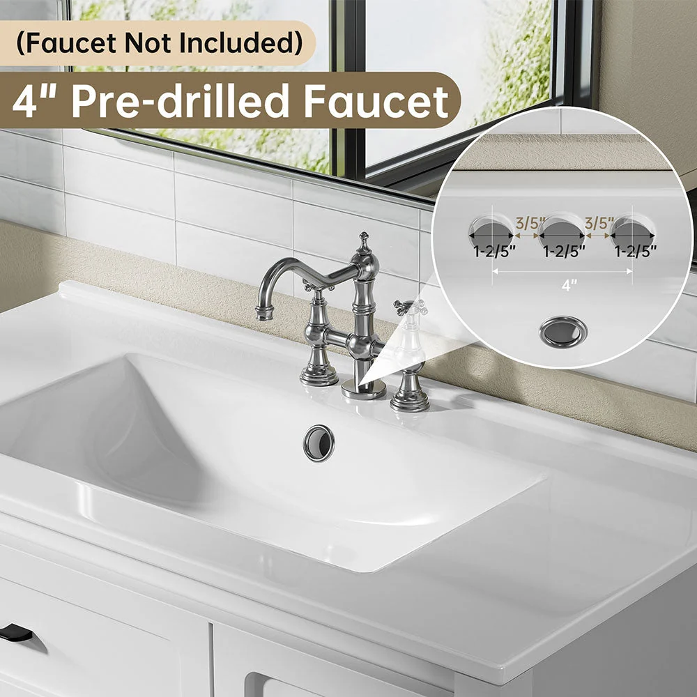 Sigsoul 30 Inch Bathroom Vanity | White Freestanding Cabinet with Sharp Corner Sink - Backorder - Image 5