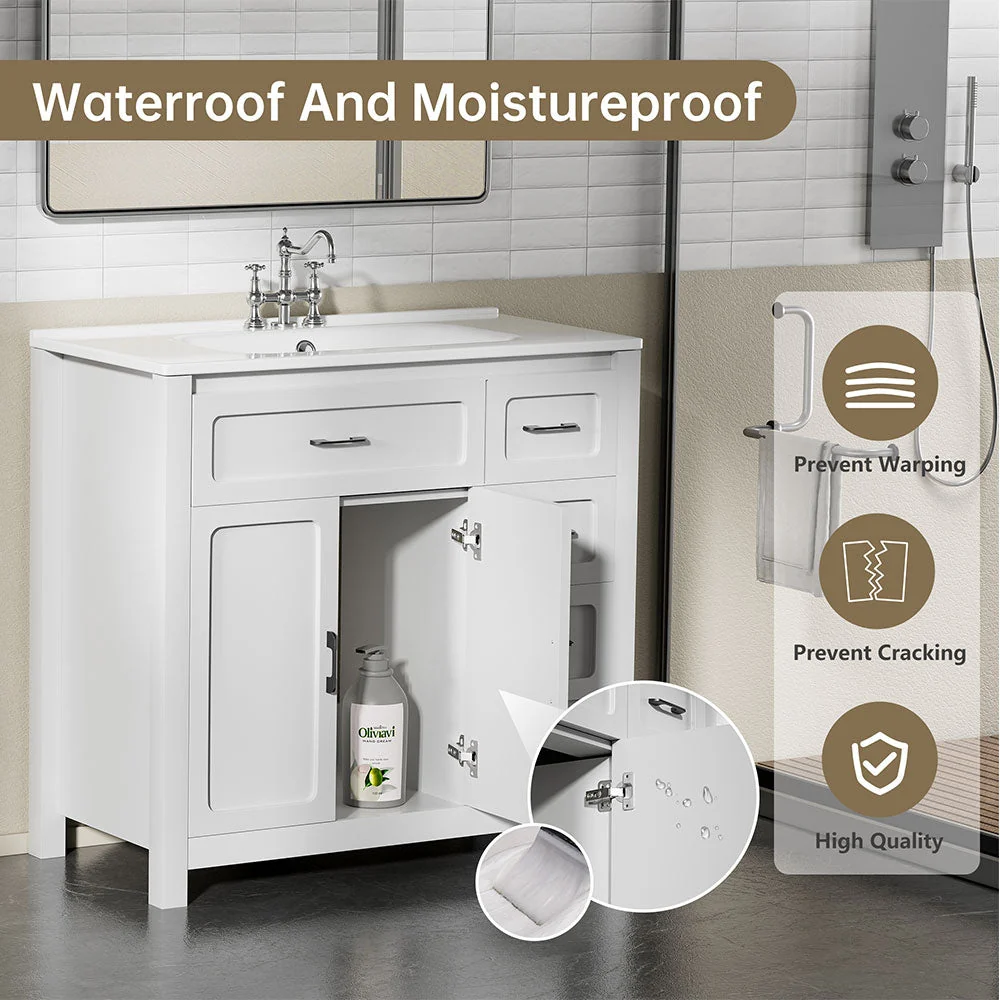 Sigsoul 30 Inch Bathroom Vanity | White Freestanding Cabinet with Sharp Corner Sink - Backorder - Image 7