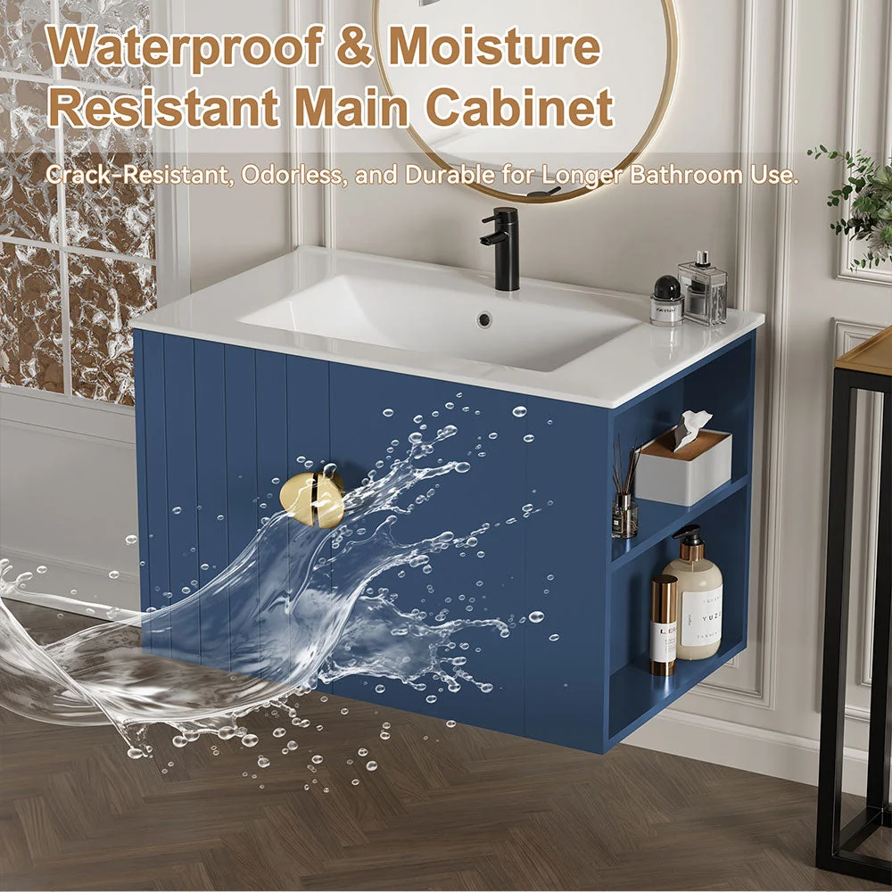 Sigsoul 30 Inch Floating Bathroom Vanity | 3-Hole Sink & Blue Right-Side Open Shelving - Image 4