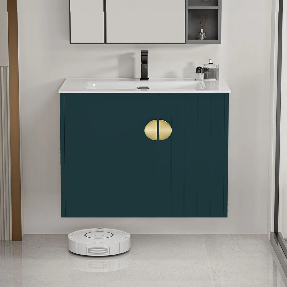 Sigsoul 30 Inch Floating Bathroom Vanity | 3-Hole Sink & Green Left-Side Open Shelving - Image 2