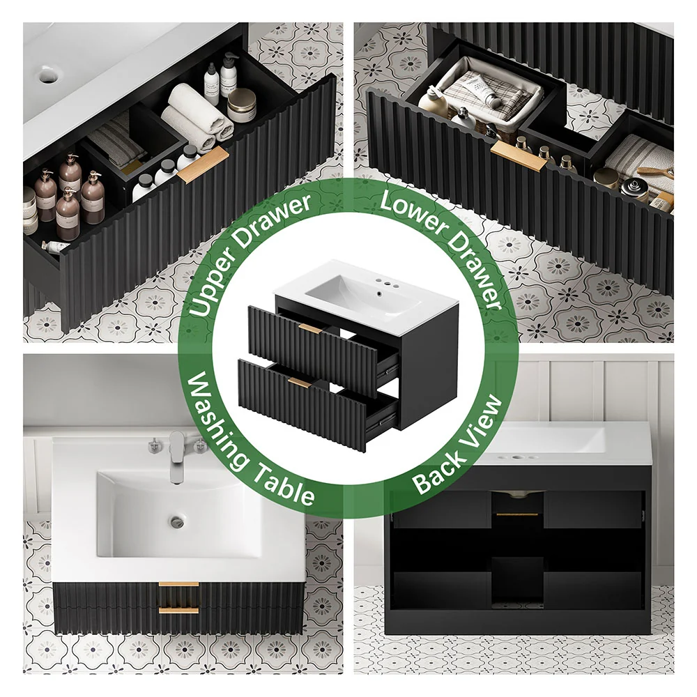 Sigsoul 30 Inch Floating Vanity | Black Modern Line Bathroom Cabinet - Image 5