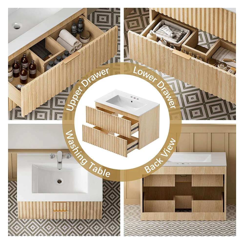 Sigsoul 30 Inch Floating Vanity | Oak Modern Line Bathroom Cabinet - Backorder - Image 5