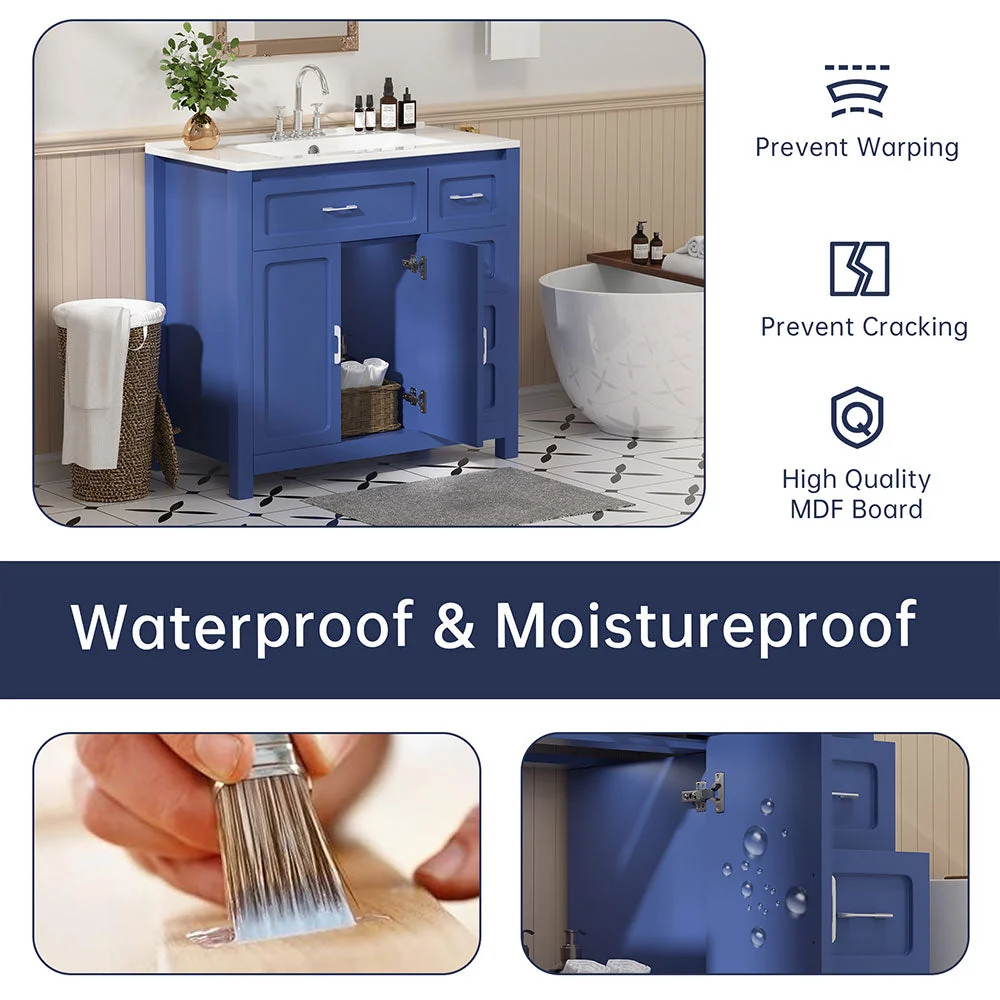 Sigsoul 36 Inch Bathroom Vanity | Blue Freestanding Cabinet with Ceramic Sink - Image 6