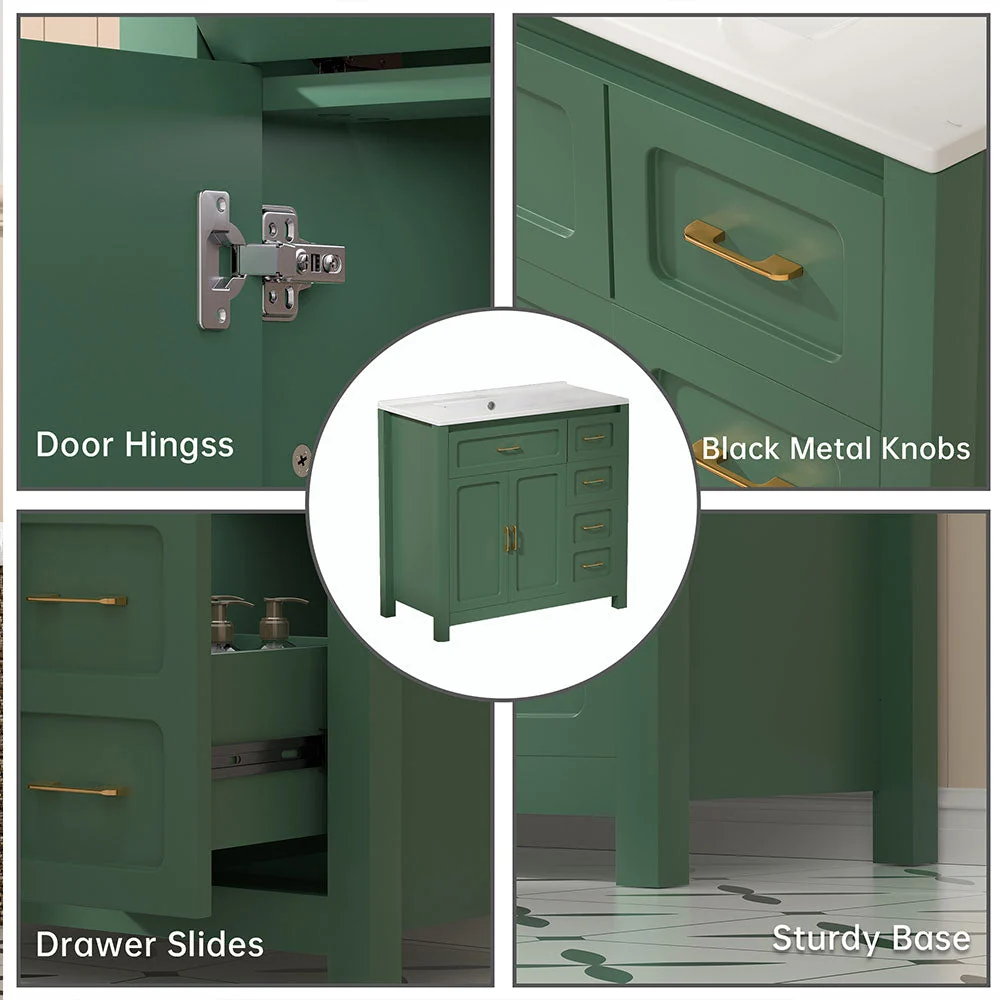Sigsoul 36 Inch Bathroom Vanity | Green Freestanding Cabinet with Ceramic Sink - Image 6