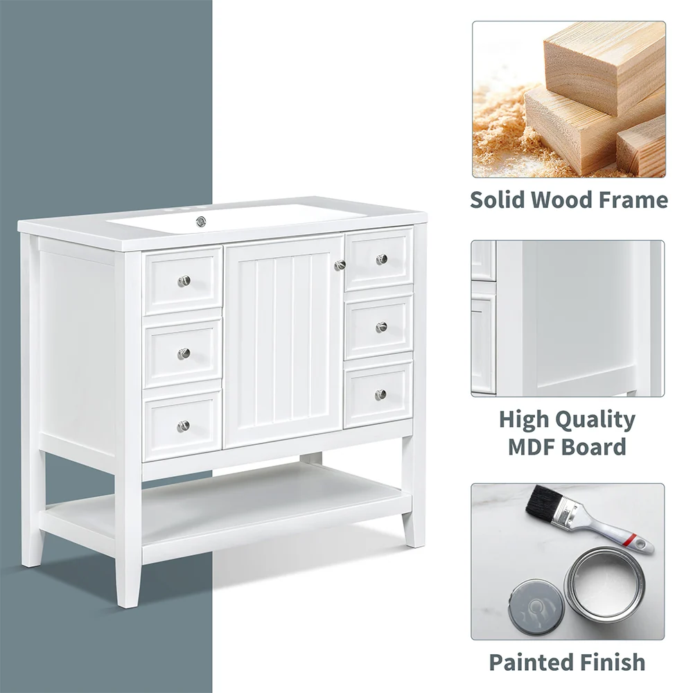 Sigsoul 36 Inch Bathroom Vanity White | 3 Drawers 1 Door 1 Shelf - Image 11