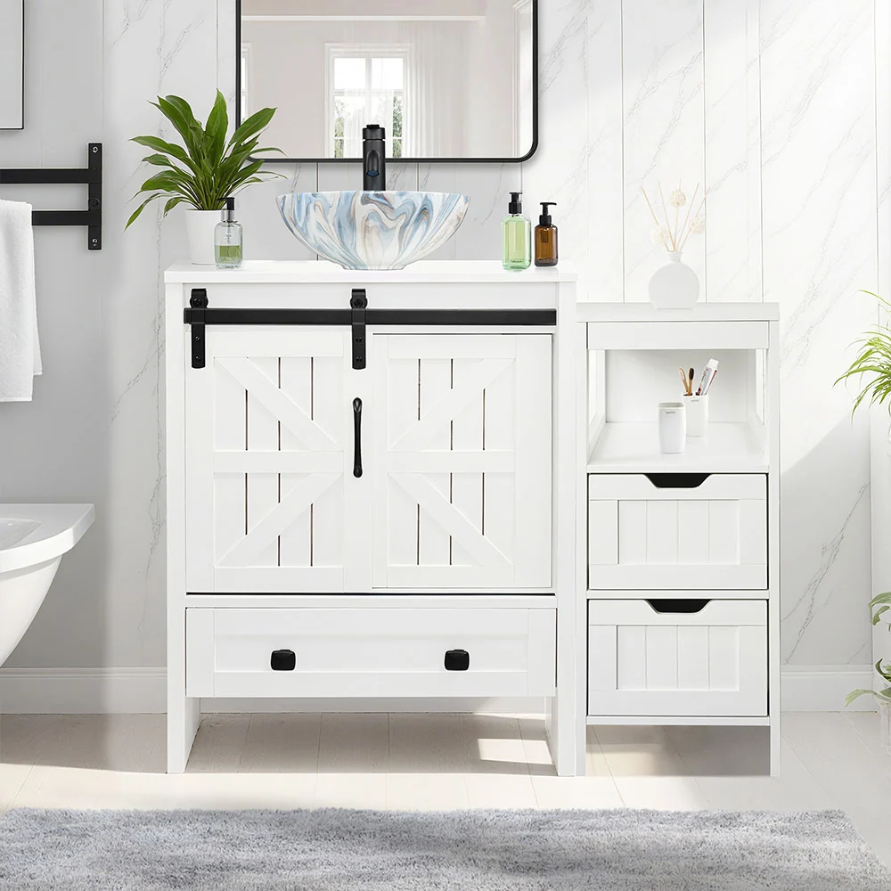Sigsyl 36 Inch Vessel Sink Vanity | with Side Floor Cabinet, Faucet & Pop-up Drain - Image 17