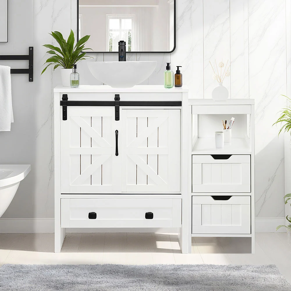 Sigsyl 36 Inch Vessel Sink Vanity | with Side Floor Cabinet, Faucet & Pop-up Drain - Image 19