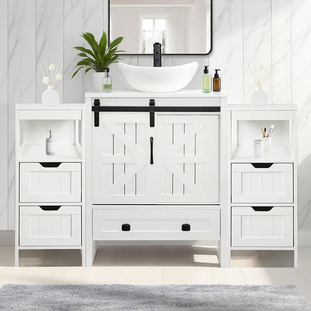 Sigsyl 48 Inch Vessel Sink Vanity | 2 Side Cabinets & Faucet Kit - Image 11