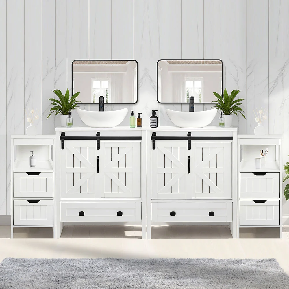 Sigsyl 72 Inch Double Vessel Sink Vanity | with 2 Side Floor Cabinets & Faucets - Image 13