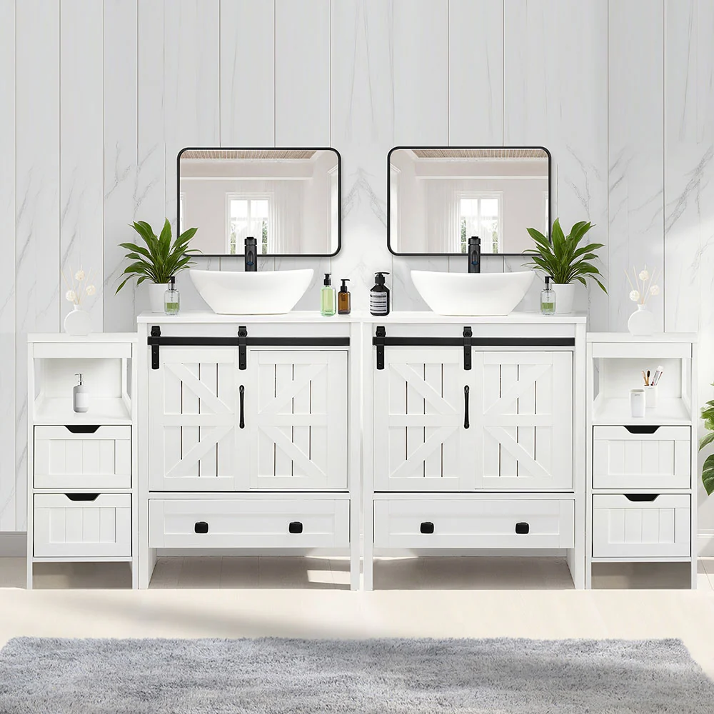 Sigsyl 72 Inch Double Vessel Sink Vanity | with 2 Side Floor Cabinets & Faucets - Image 15