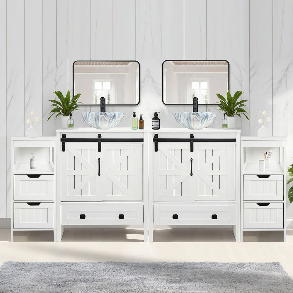 Sigsyl 72 Inch Double Vessel Sink Vanity | with 2 Side Floor Cabinets & Faucets - Image 19
