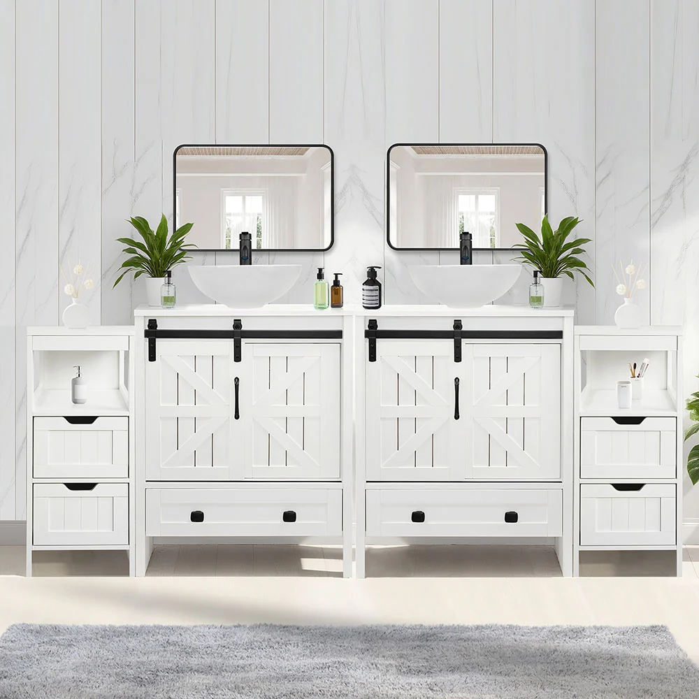 Sigsyl 72 Inch Double Vessel Sink Vanity | with 2 Side Floor Cabinets & Faucets - Image 21