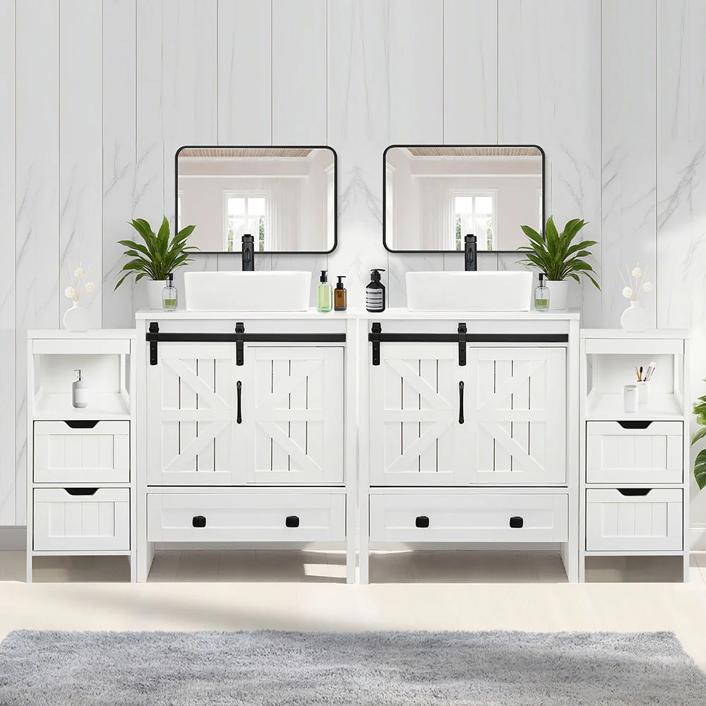 Sigsyl 72 Inch Double Vessel Sink Vanity | with 2 Side Floor Cabinets & Faucets - Image 5