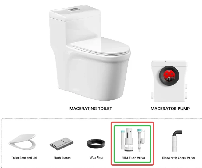Fill valve & Flush Valve for Simple Project One-Piece Macerating Toilet