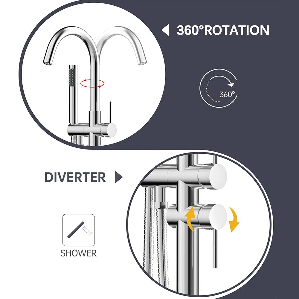 SpaSyra Freestanding Tub Faucet with Hand Shower - Image 7
