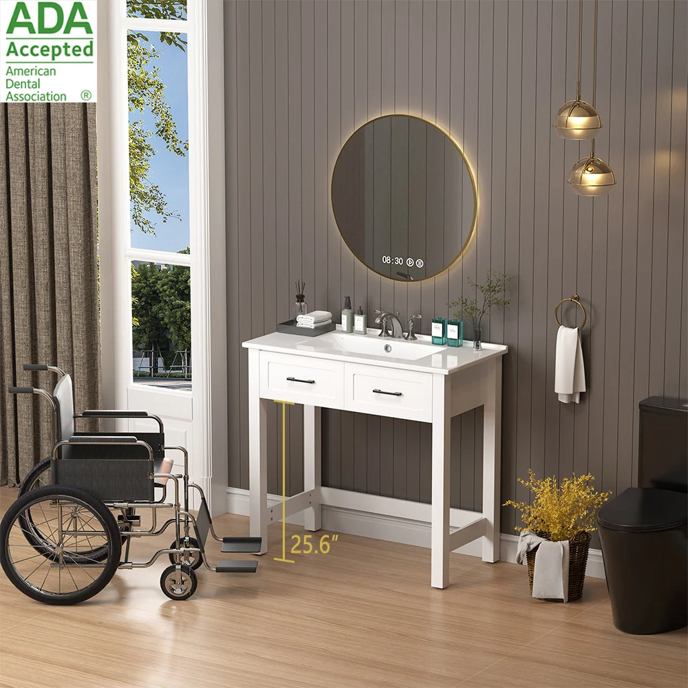 Sigsoul 36 Inch ADA Vanity with Sink | Roll-Under Bathroom Vanity - Image 4