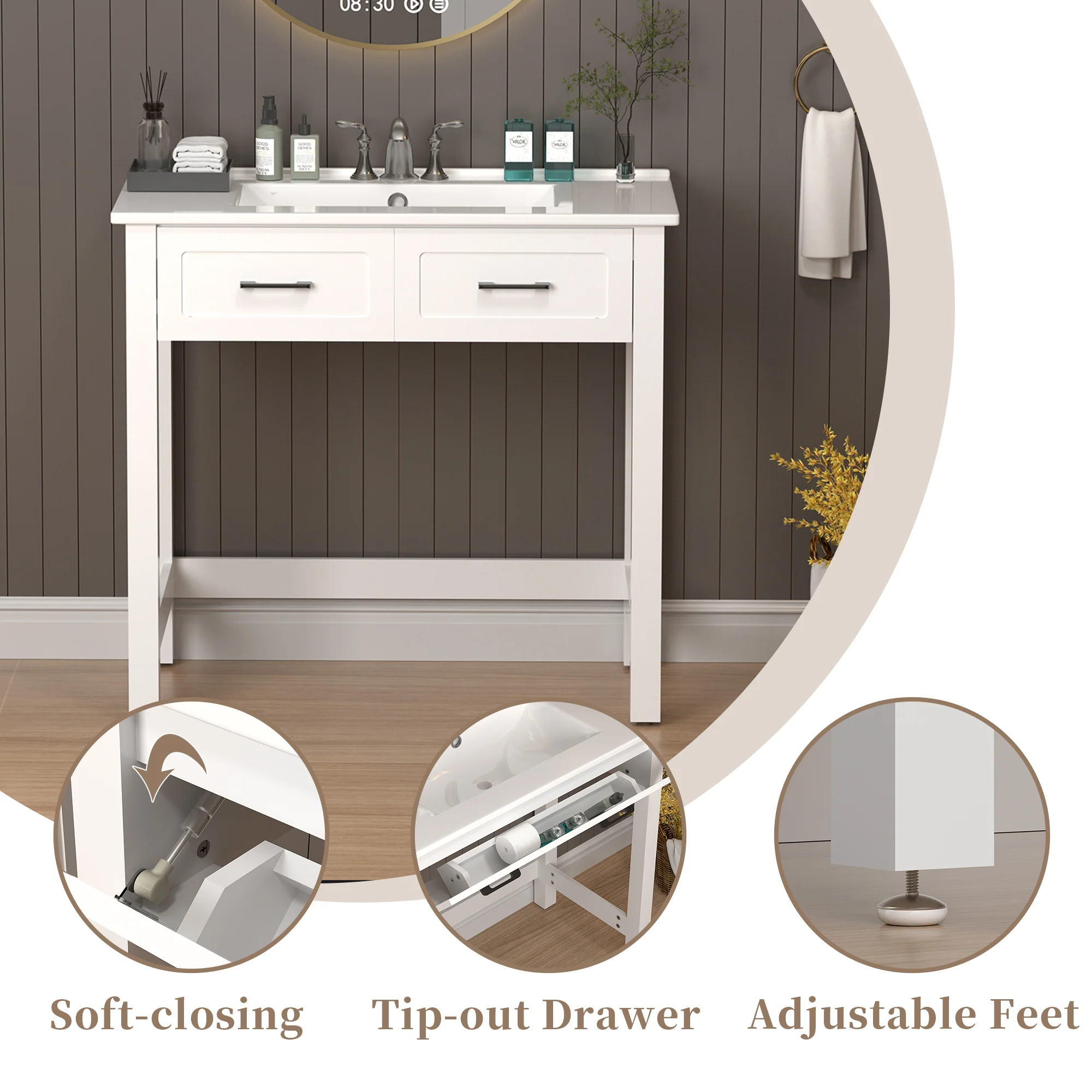 Sigsoul 36 Inch ADA Vanity with Sink | Roll-Under Bathroom Vanity - Image 8